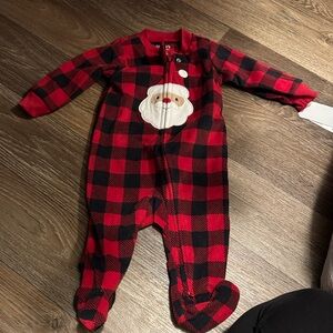 Carter's Red and Black Plaid Footie with Santa